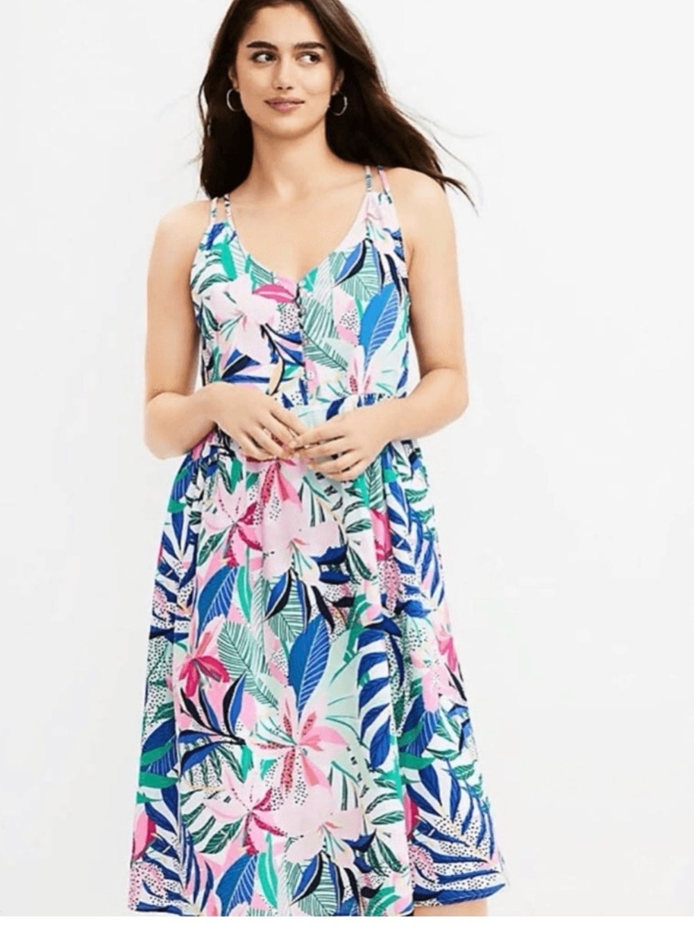 0111 LOFT Tropical Floral Maxi Dress in Pink, Blue, Green